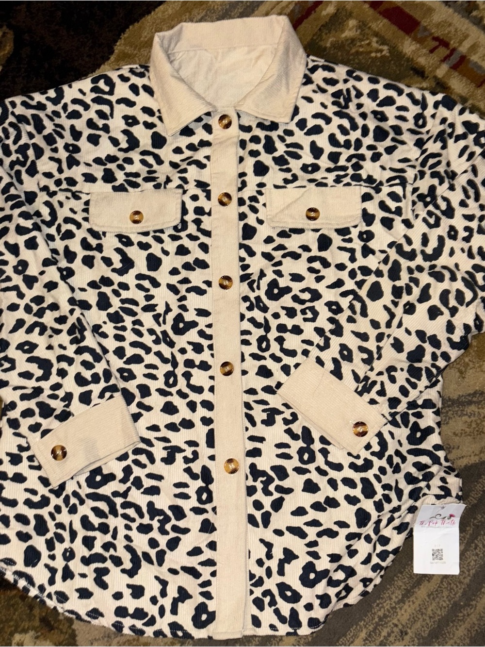 Cream Leopard-Print Button-Front Women's Blazer Shirt
